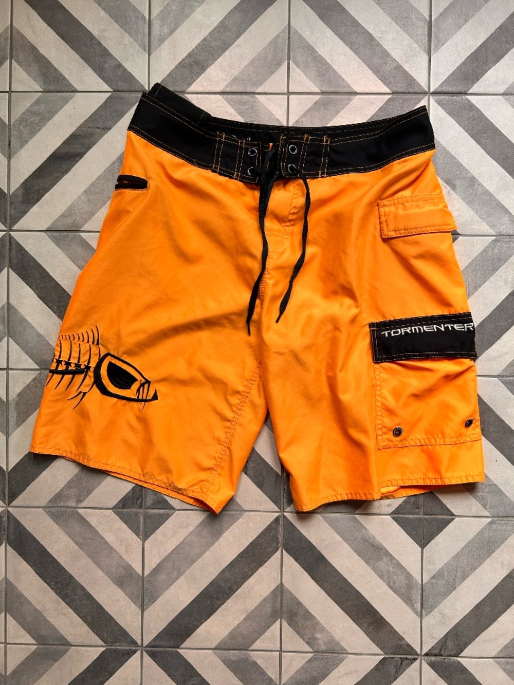 Tormenter Orange Fish-Bone Print Board Shorts